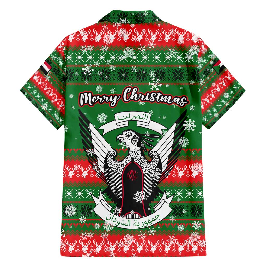 Sudan Christmas Family Matching Off Shoulder Short Dress and Hawaiian Shirt with Green Red Xmas Camel Snowflake and Coat of Arms - Wonder Print Shop