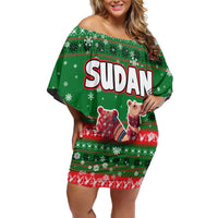 Sudan Christmas Family Matching Off Shoulder Short Dress and Hawaiian Shirt with Green Red Xmas Camel Snowflake and Coat of Arms - Wonder Print Shop