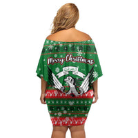 Sudan Christmas Family Matching Off Shoulder Short Dress and Hawaiian Shirt with Green Red Xmas Camel Snowflake and Coat of Arms - Wonder Print Shop