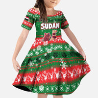 Sudan Christmas Family Matching Short Sleeve Bodycon Dress and Hawaiian Shirt with Green Red Xmas Camel Snowflake and Coat of Arms - Wonder Print Shop