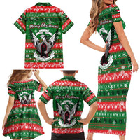 Sudan Christmas Family Matching Short Sleeve Bodycon Dress and Hawaiian Shirt with Green Red Xmas Camel Snowflake and Coat of Arms - Wonder Print Shop