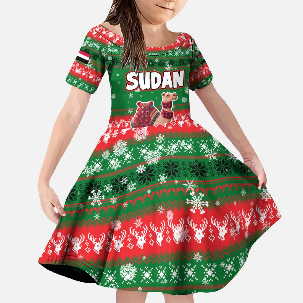 Sudan Christmas Family Matching Summer Maxi Dress and Hawaiian Shirt with Green Red Xmas Camel Snowflake and Coat of Arms - Wonder Print Shop