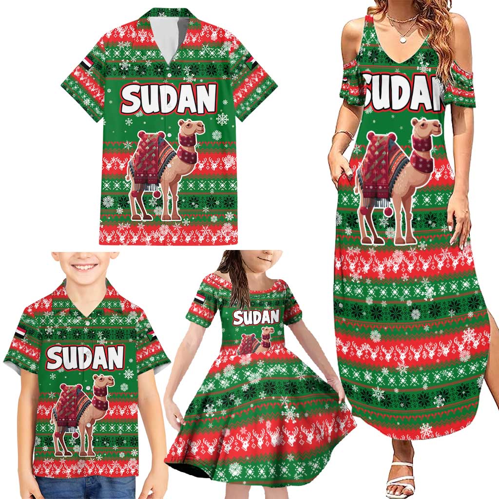 Sudan Christmas Family Matching Summer Maxi Dress and Hawaiian Shirt with Green Red Xmas Camel Snowflake and Coat of Arms - Wonder Print Shop