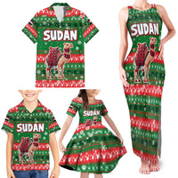 Sudan Christmas Family Matching Tank Maxi Dress and Hawaiian Shirt with Green Red Xmas Camel Snowflake and Coat of Arms - Wonder Print Shop
