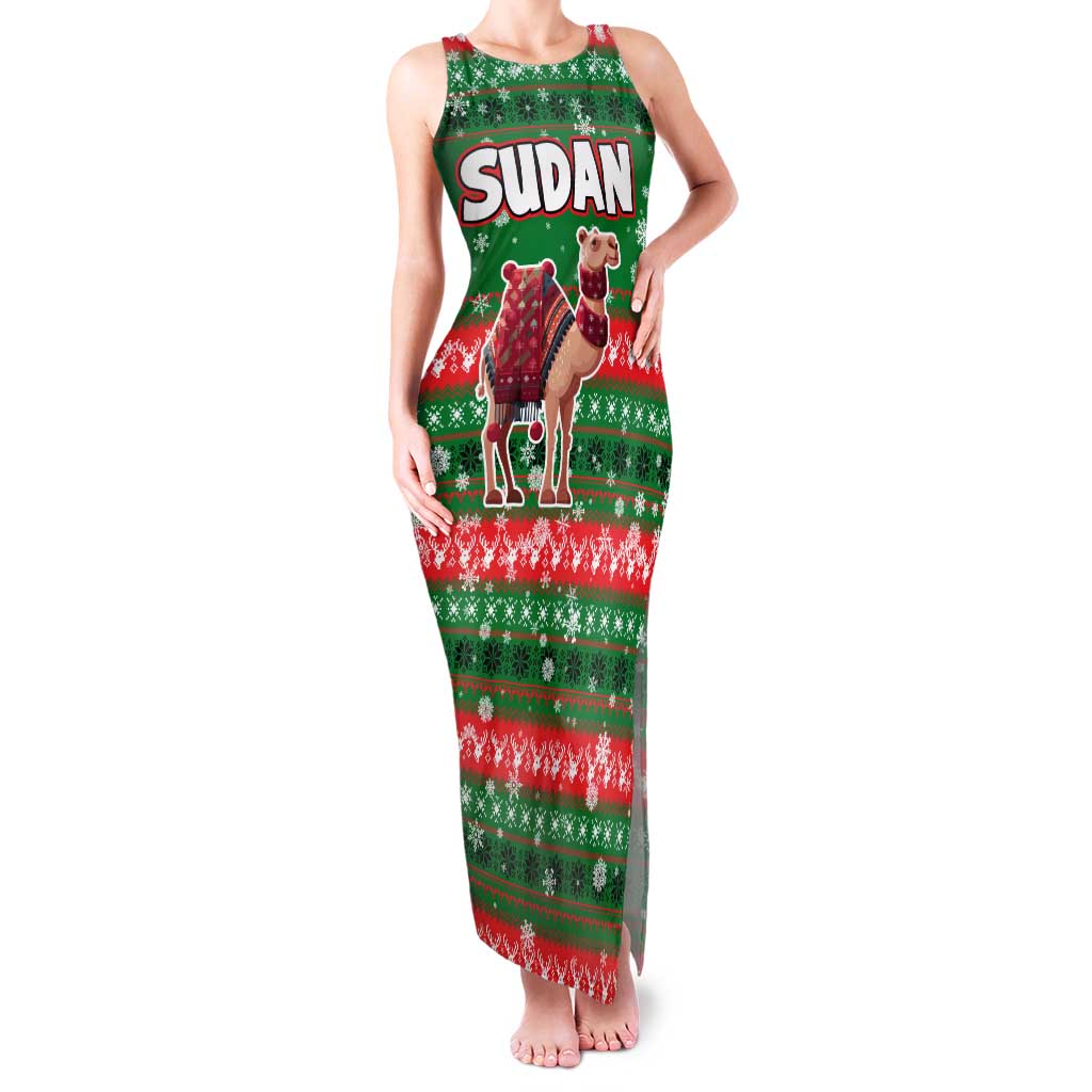 Sudan Christmas Family Matching Tank Maxi Dress and Hawaiian Shirt with Green Red Xmas Camel Snowflake and Coat of Arms - Wonder Print Shop