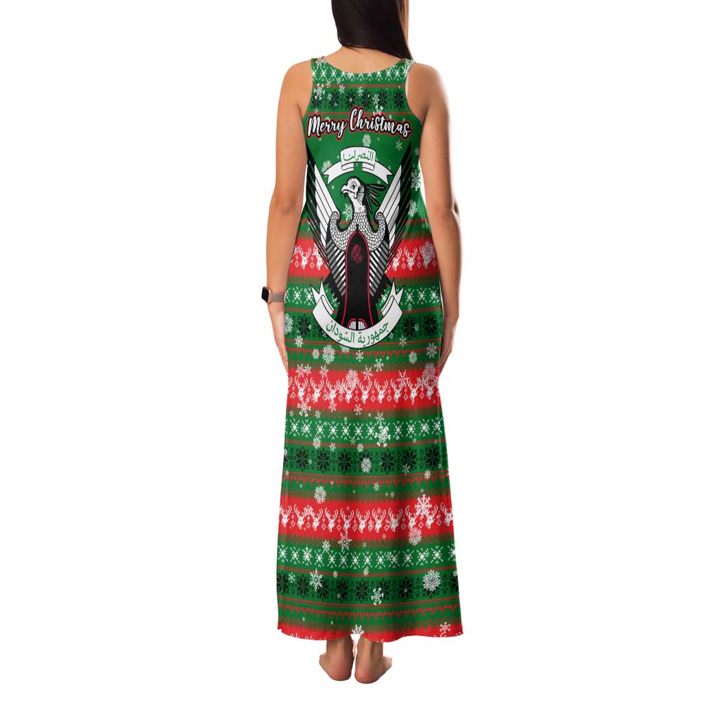 Sudan Christmas Family Matching Tank Maxi Dress and Hawaiian Shirt with Green Red Xmas Camel Snowflake and Coat of Arms - Wonder Print Shop