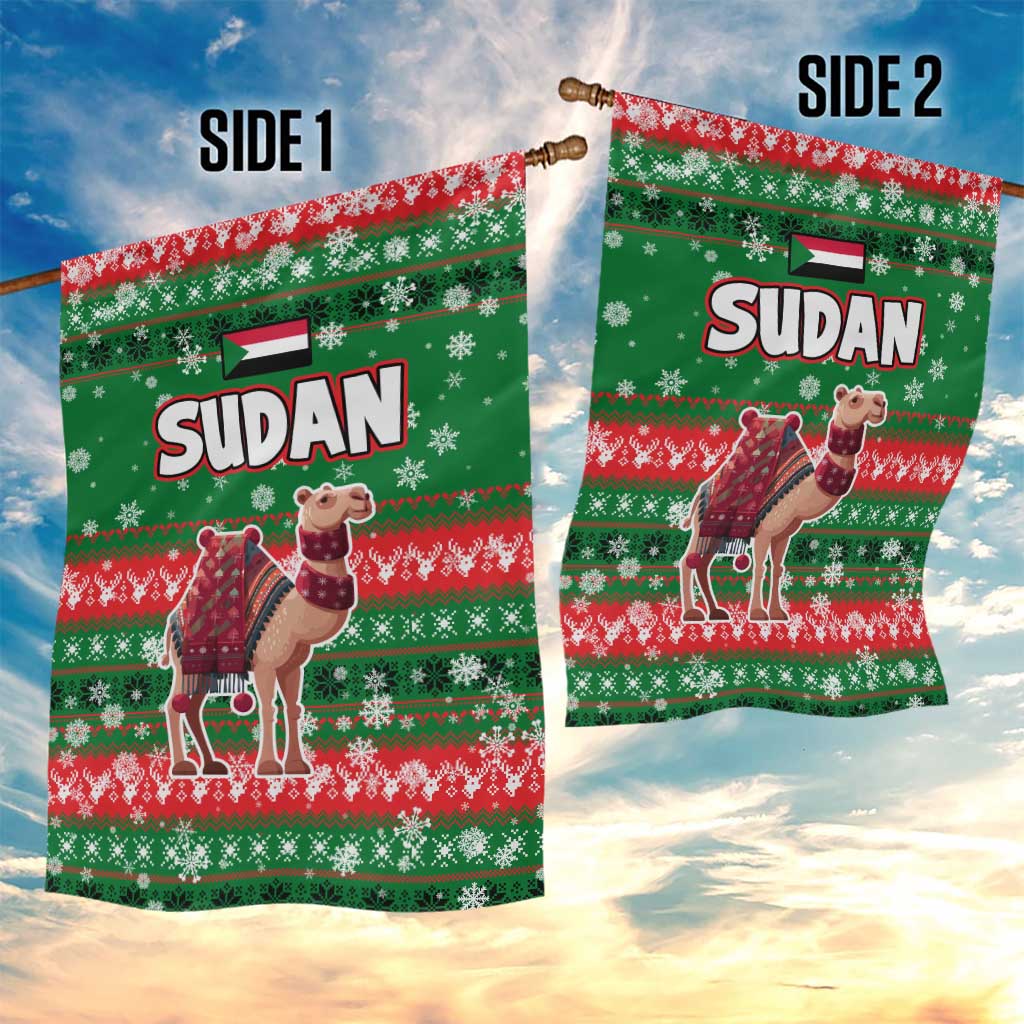 Sudan Christmas Garden Flag with Green Red Xmas Camel Snowflake and Coat of Arms - Wonder Print Shop