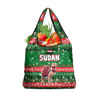 Sudan Christmas Grocery Bag with Green Red Xmas Camel Snowflake and Coat of Arms - Wonder Print Shop