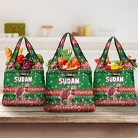 Sudan Christmas Grocery Bag with Green Red Xmas Camel Snowflake and Coat of Arms - Wonder Print Shop