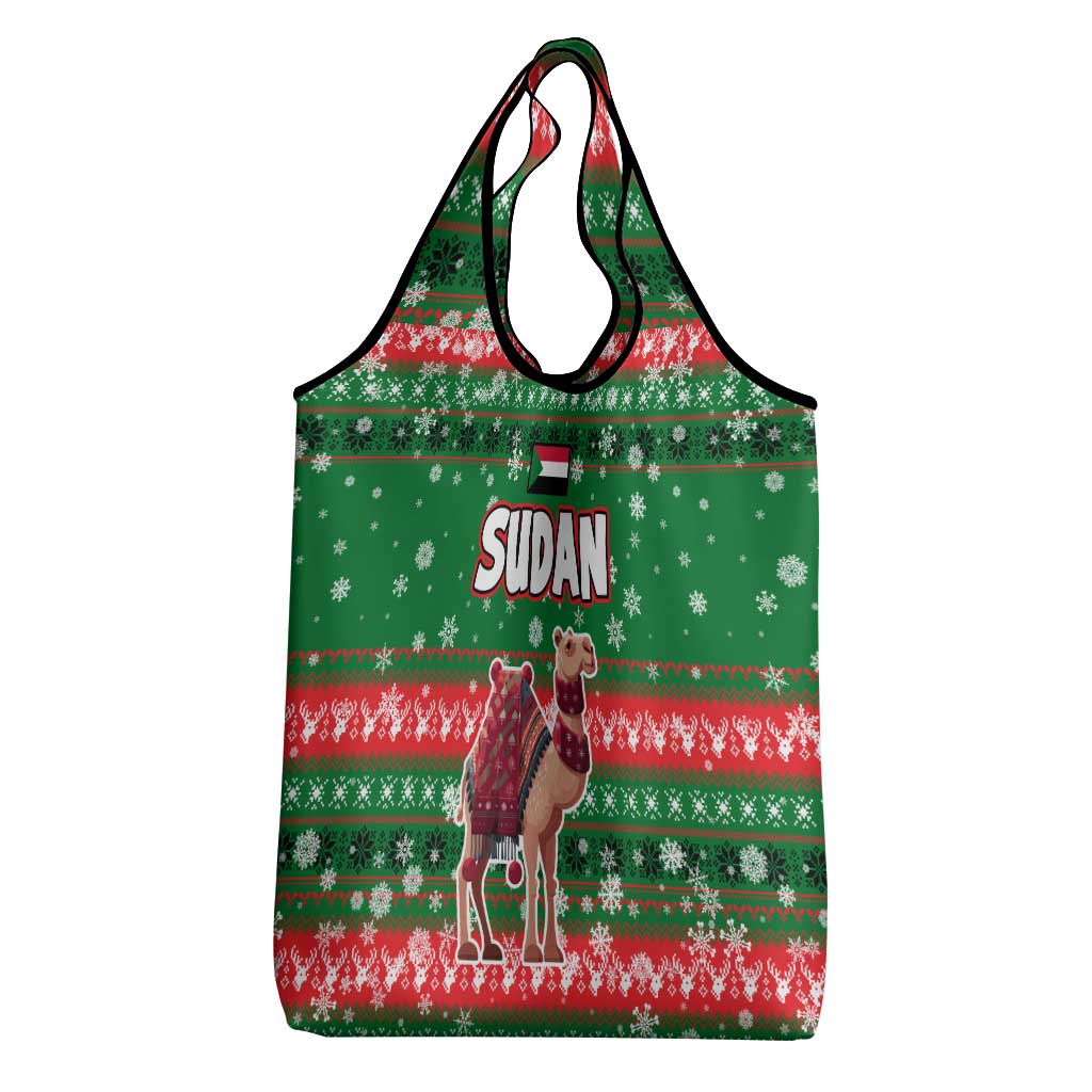 Sudan Christmas Grocery Bag with Green Red Xmas Camel Snowflake and Coat of Arms - Wonder Print Shop