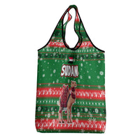 Sudan Christmas Grocery Bag with Green Red Xmas Camel Snowflake and Coat of Arms - Wonder Print Shop