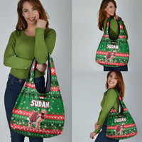 Sudan Christmas Grocery Bag with Green Red Xmas Camel Snowflake and Coat of Arms - Wonder Print Shop
