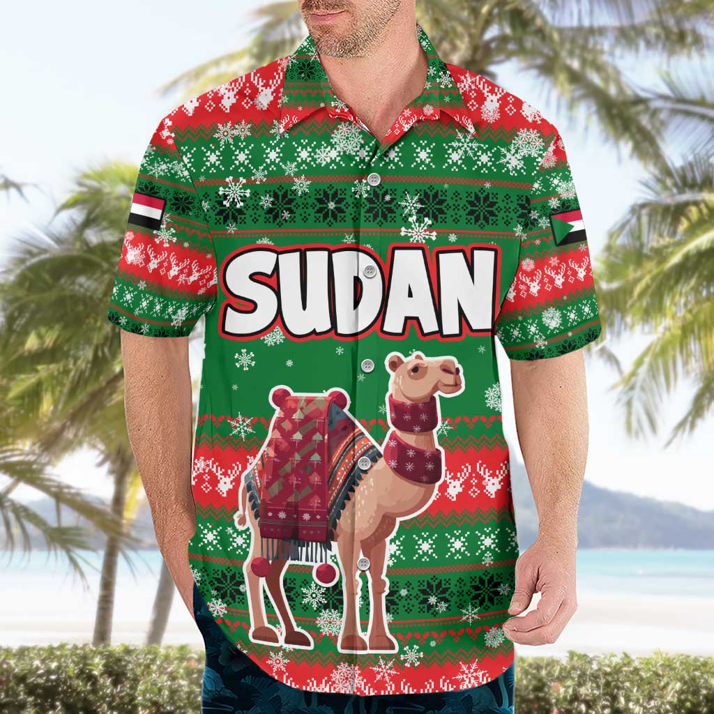 Sudan Christmas Hawaiian Shirt with Green Red Xmas Camel Snowflake and Coat of Arms - Wonder Print Shop