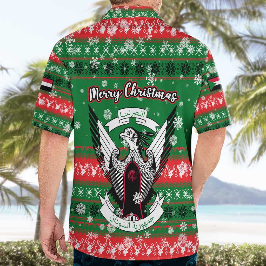Sudan Christmas Hawaiian Shirt with Green Red Xmas Camel Snowflake and Coat of Arms - Wonder Print Shop