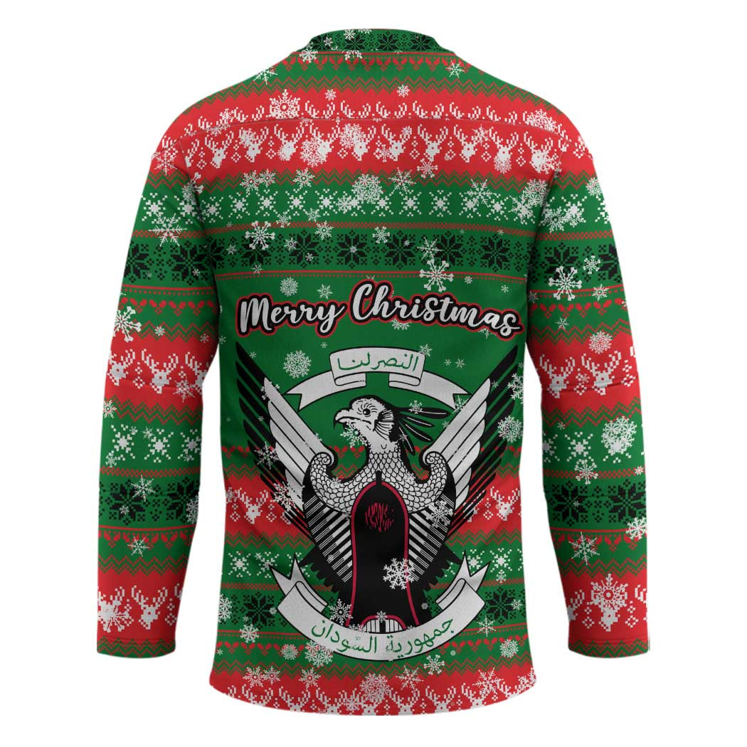 Sudan Christmas Hockey Jersey with Green Red Xmas Camel Snowflake and Coat of Arms - Wonder Print Shop