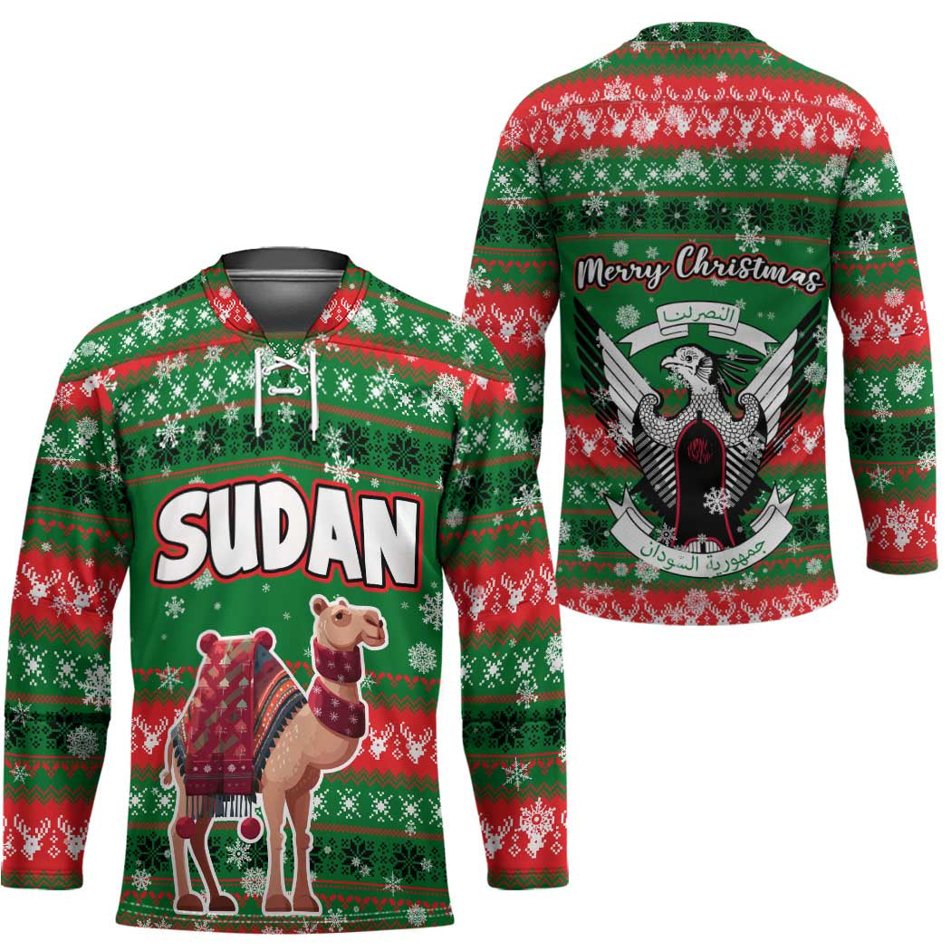 Sudan Christmas Hockey Jersey with Green Red Xmas Camel Snowflake and Coat of Arms - Wonder Print Shop
