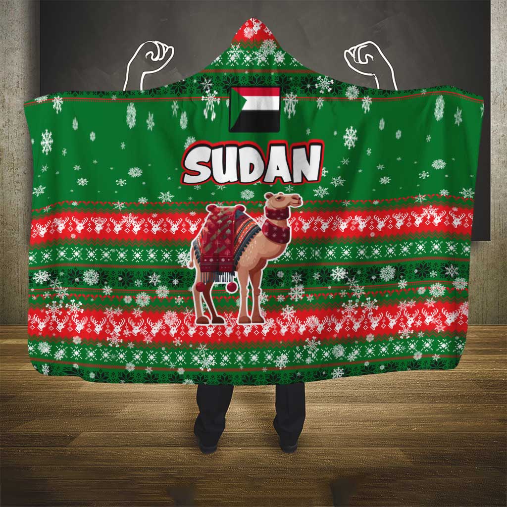 Sudan Christmas Hooded Blanket with Green Red Xmas Camel Snowflake and Coat of Arms - Wonder Print Shop