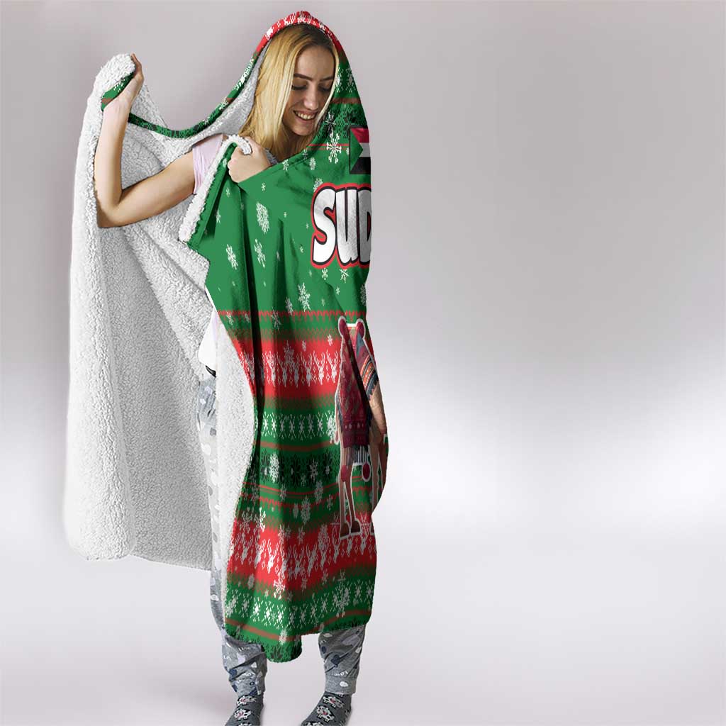 Sudan Christmas Hooded Blanket with Green Red Xmas Camel Snowflake and Coat of Arms - Wonder Print Shop