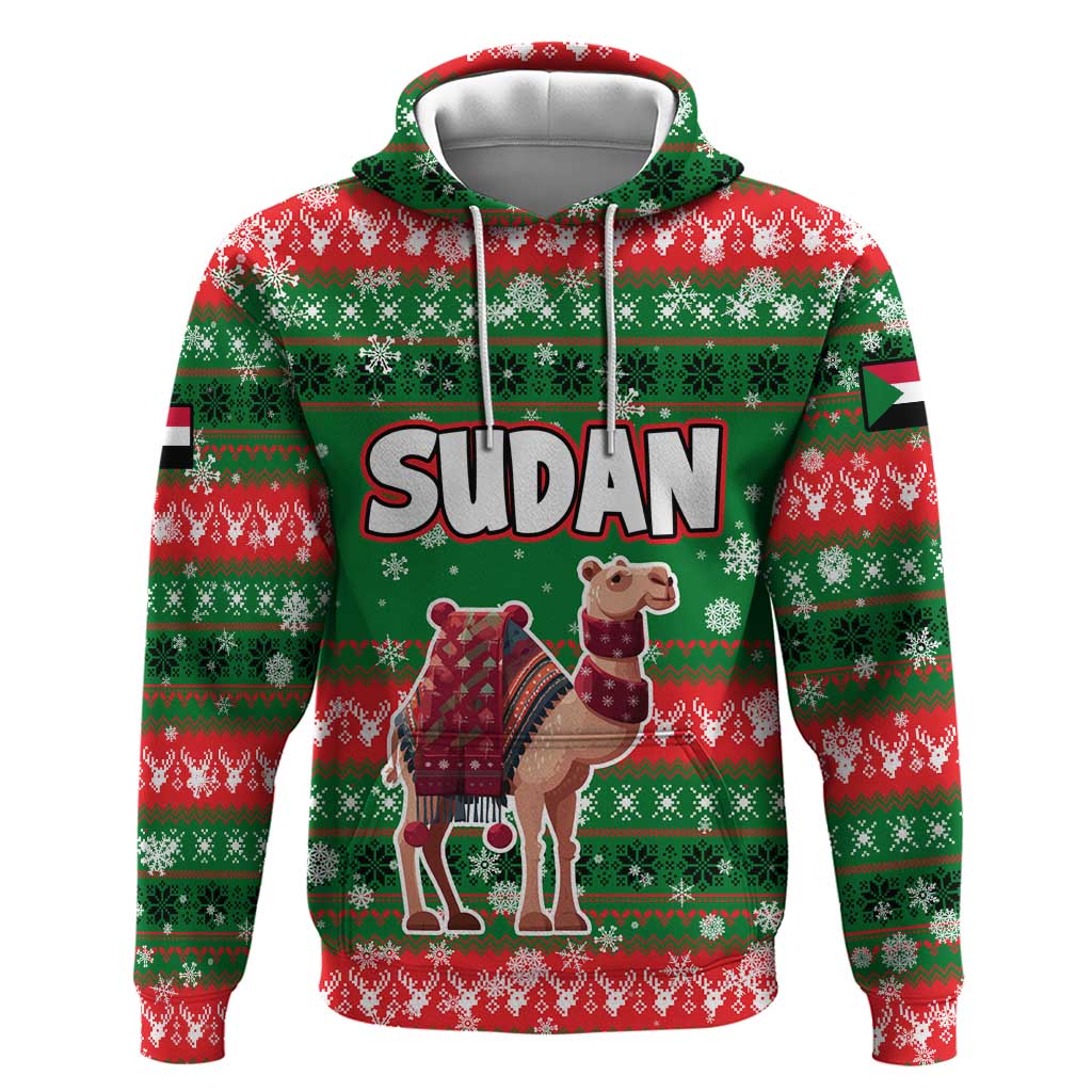 Sudan Christmas Hoodie with Green Red Xmas Camel Snowflake and Coat of Arms - Wonder Print Shop