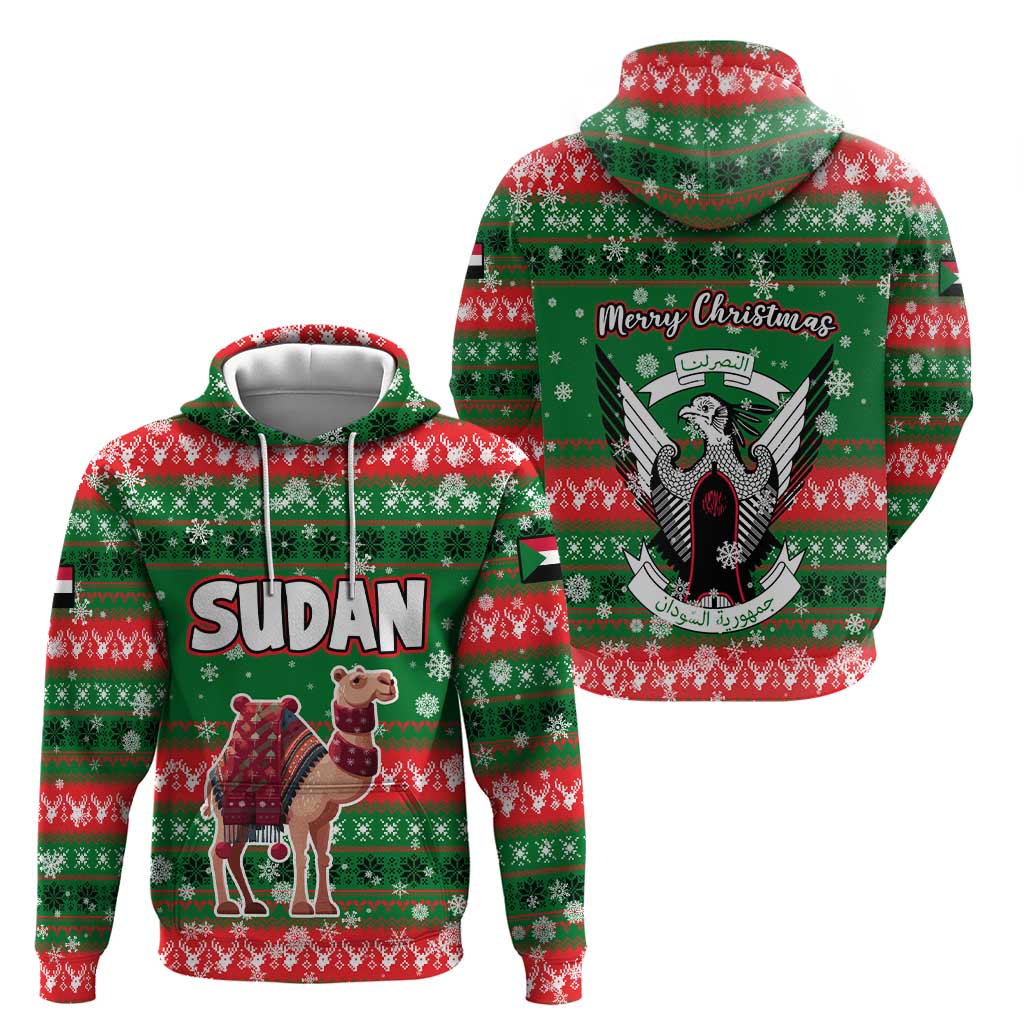 Sudan Christmas Hoodie with Green Red Xmas Camel Snowflake and Coat of Arms - Wonder Print Shop