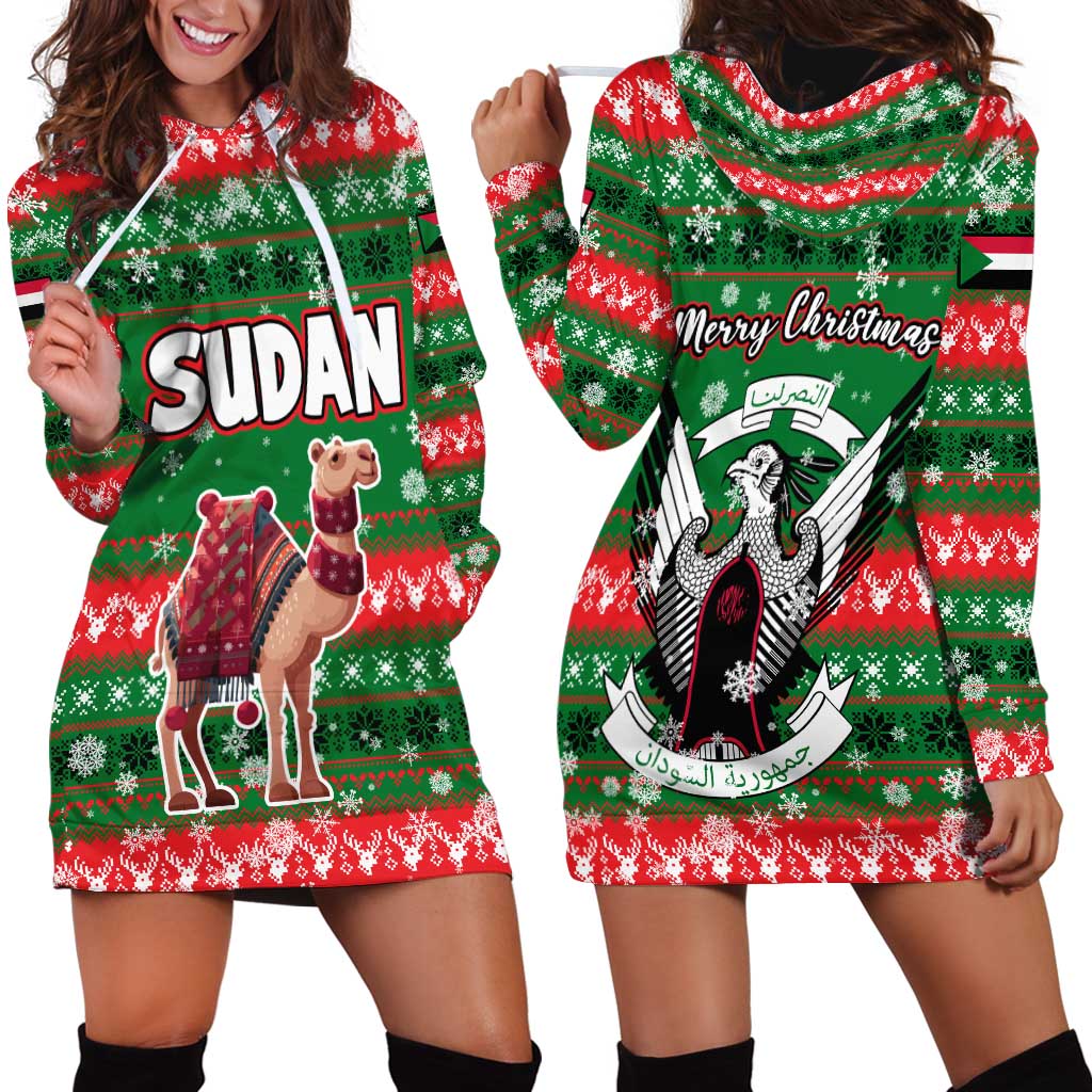 Sudan Christmas Hoodie Dress with Green Red Xmas Camel Snowflake and Coat of Arms - Wonder Print Shop