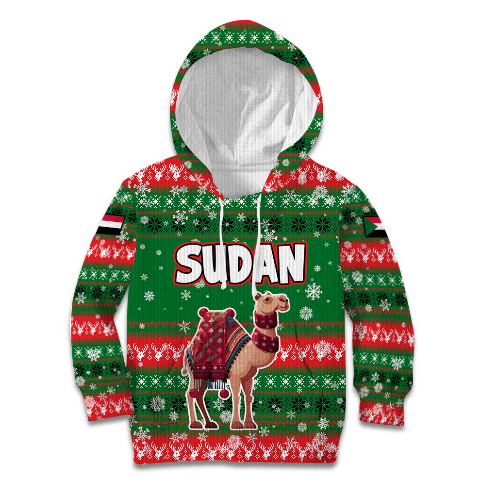 Sudan Christmas Kid Hoodie with Green Red Xmas Camel Snowflake and Coat of Arms - Wonder Print Shop
