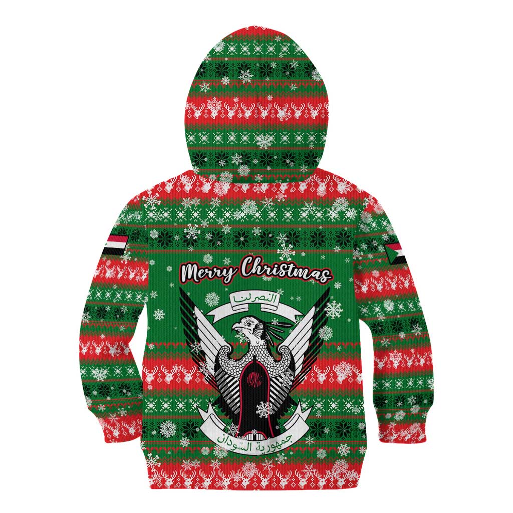 Sudan Christmas Kid Hoodie with Green Red Xmas Camel Snowflake and Coat of Arms - Wonder Print Shop