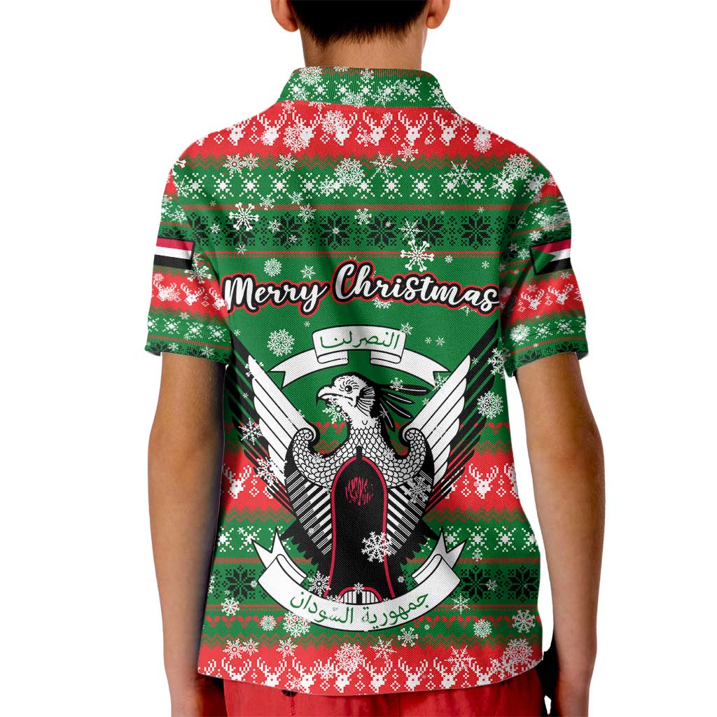 Sudan Christmas Kid Polo Shirt with Green Red Xmas Camel Snowflake and Coat of Arms - Wonder Print Shop