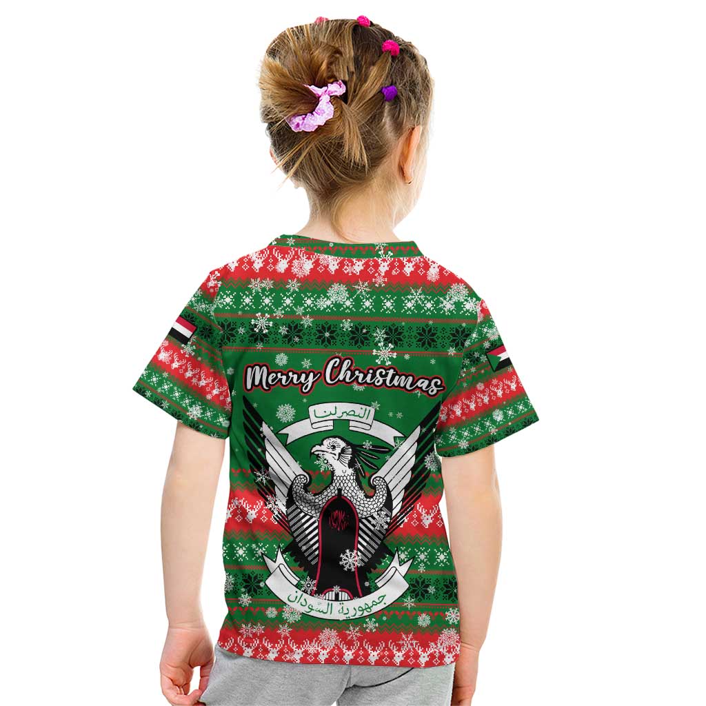 Sudan Christmas Kid T Shirt with Green Red Xmas Camel Snowflake and Coat of Arms - Wonder Print Shop