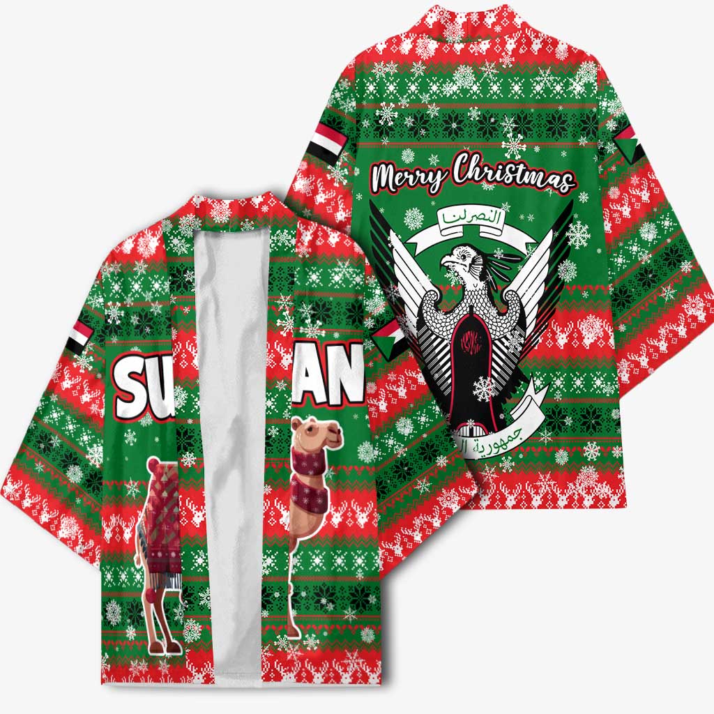 Sudan Christmas Kimono with Green Red Xmas Camel Snowflake and Coat of Arms - Wonder Print Shop