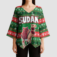 Sudan Christmas Kimono Sleeve Blouse with Green Red Xmas Camel Snowflake and Coat of Arms - Wonder Print Shop