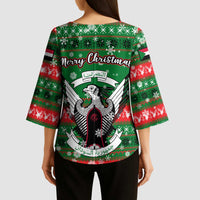 Sudan Christmas Kimono Sleeve Blouse with Green Red Xmas Camel Snowflake and Coat of Arms - Wonder Print Shop