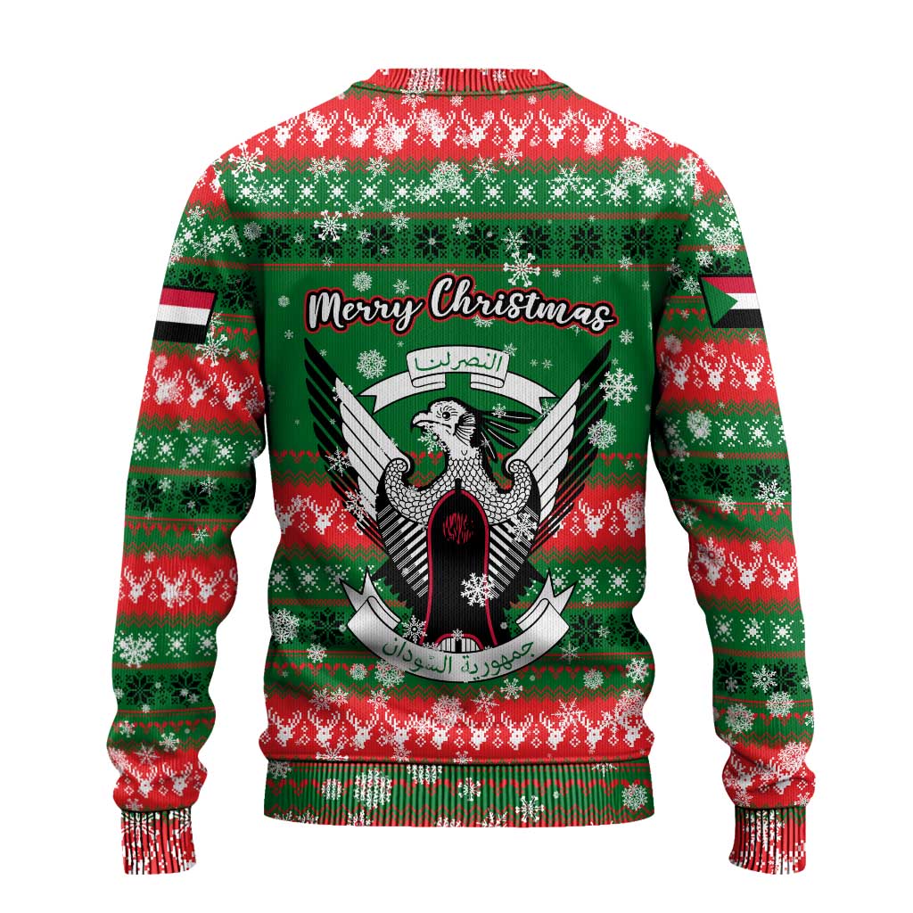 Sudan Christmas Ugly Christmas Sweater with Green Red Xmas Camel Snowflake and Coat of Arms - Wonder Print Shop