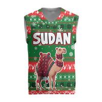 Sudan Christmas Knitted V-Neck Vest with Green Red Xmas Camel Snowflake and Coat of Arms - Wonder Print Shop