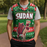 Sudan Christmas Knitted V-Neck Vest with Green Red Xmas Camel Snowflake and Coat of Arms - Wonder Print Shop