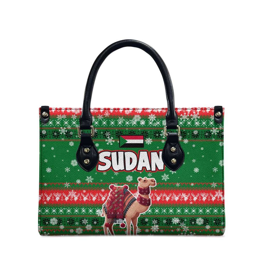 Sudan Christmas Leather Bag with Green Red Xmas Camel Snowflake and Coat of Arms - Wonder Print Shop