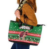Sudan Christmas Leather Tote Bag with Green Red Xmas Camel Snowflake and Coat of Arms - Wonder Print Shop