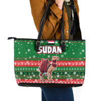 Sudan Christmas Leather Tote Bag with Green Red Xmas Camel Snowflake and Coat of Arms - Wonder Print Shop