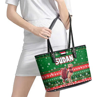Sudan Christmas Leather Tote Bag with Green Red Xmas Camel Snowflake and Coat of Arms - Wonder Print Shop
