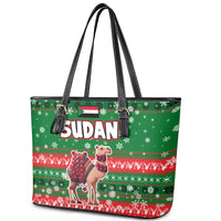 Sudan Christmas Leather Tote Bag with Green Red Xmas Camel Snowflake and Coat of Arms - Wonder Print Shop