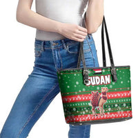Sudan Christmas Leather Tote Bag with Green Red Xmas Camel Snowflake and Coat of Arms - Wonder Print Shop