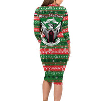 Sudan Christmas Long Sleeve Bodycon Dress with Green Red Xmas Camel Snowflake and Coat of Arms - Wonder Print Shop