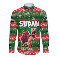 Sudan Christmas Long Sleeve Button Shirt with Green Red Xmas Camel Snowflake and Coat of Arms - Wonder Print Shop