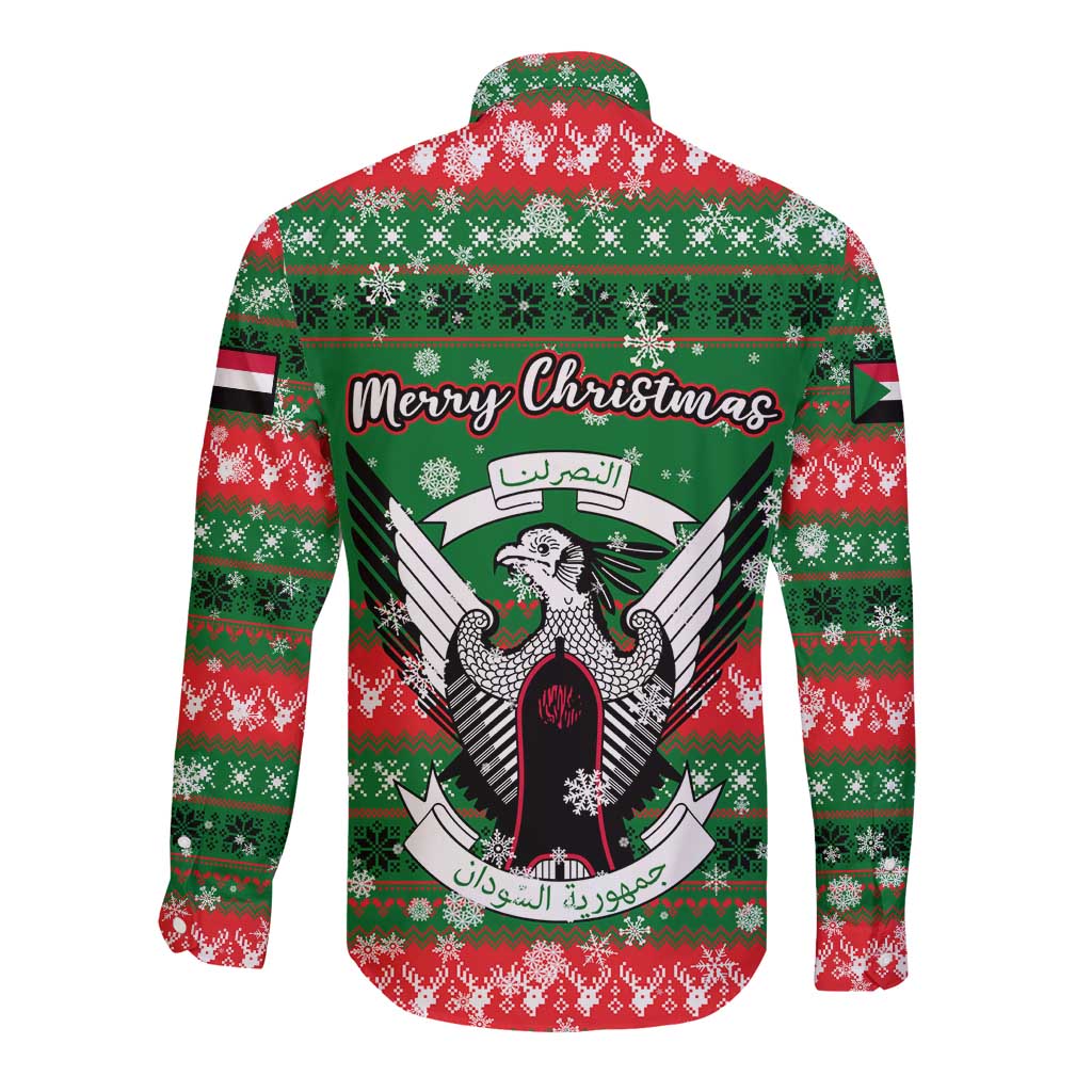Sudan Christmas Long Sleeve Button Shirt with Green Red Xmas Camel Snowflake and Coat of Arms - Wonder Print Shop