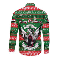 Sudan Christmas Long Sleeve Button Shirt with Green Red Xmas Camel Snowflake and Coat of Arms - Wonder Print Shop