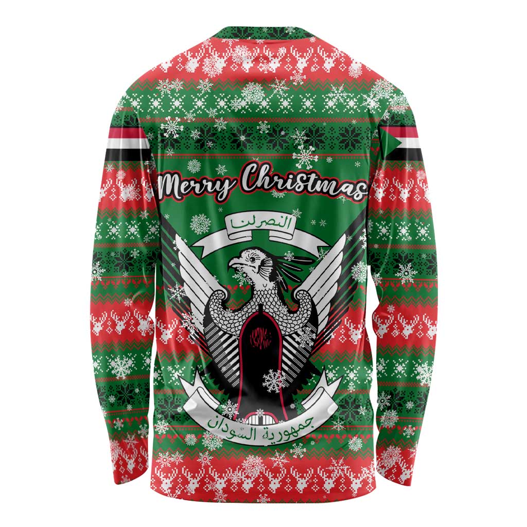 Sudan Christmas Long Sleeve Shirt with Green Red Xmas Camel Snowflake and Coat of Arms - Wonder Print Shop