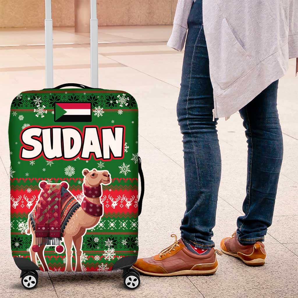 Sudan Christmas Luggage Cover with Green Red Xmas Camel Snowflake and Coat of Arms - Wonder Print Shop
