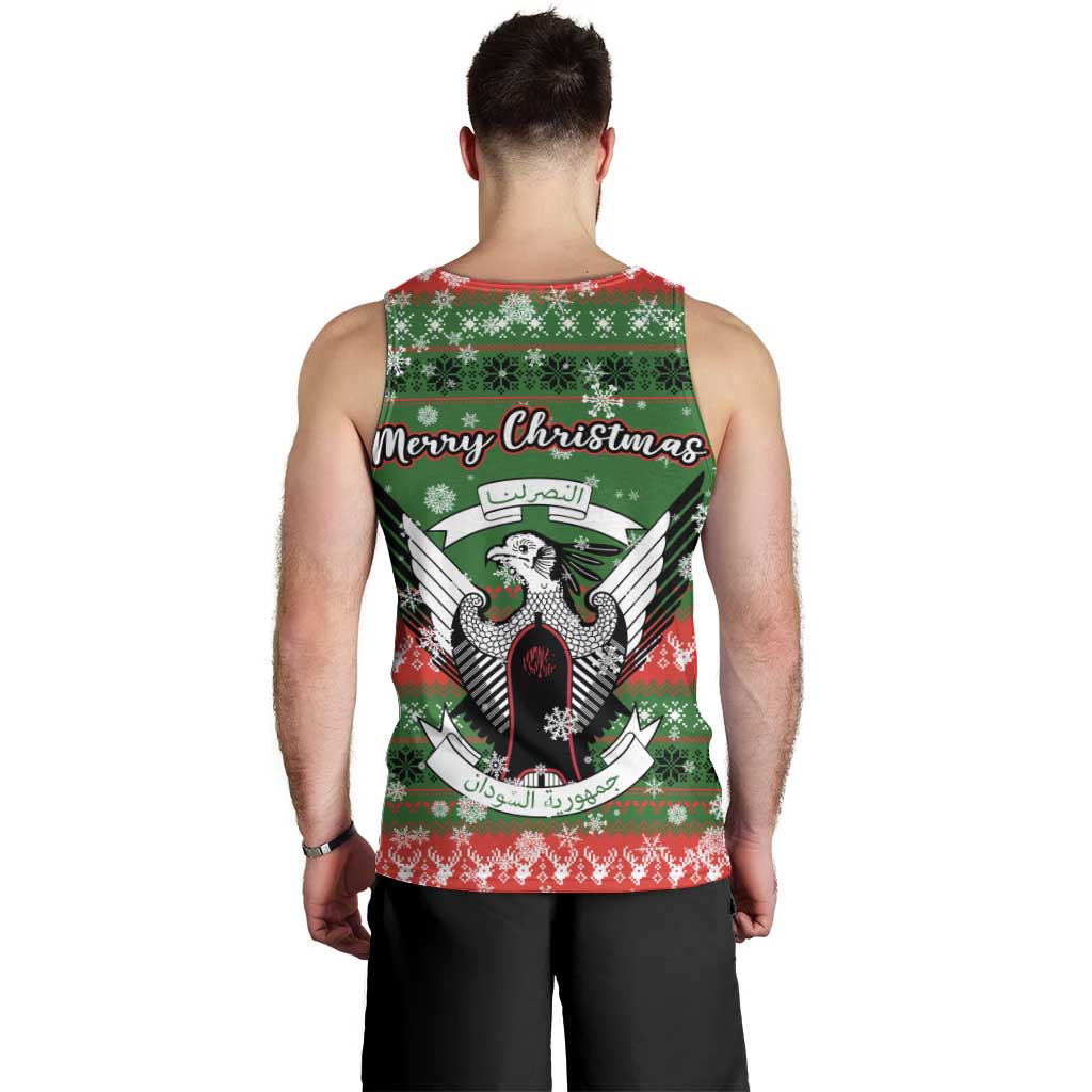 Sudan Christmas Men Tank Top with Green Red Xmas Camel Snowflake and Coat of Arms - Wonder Print Shop
