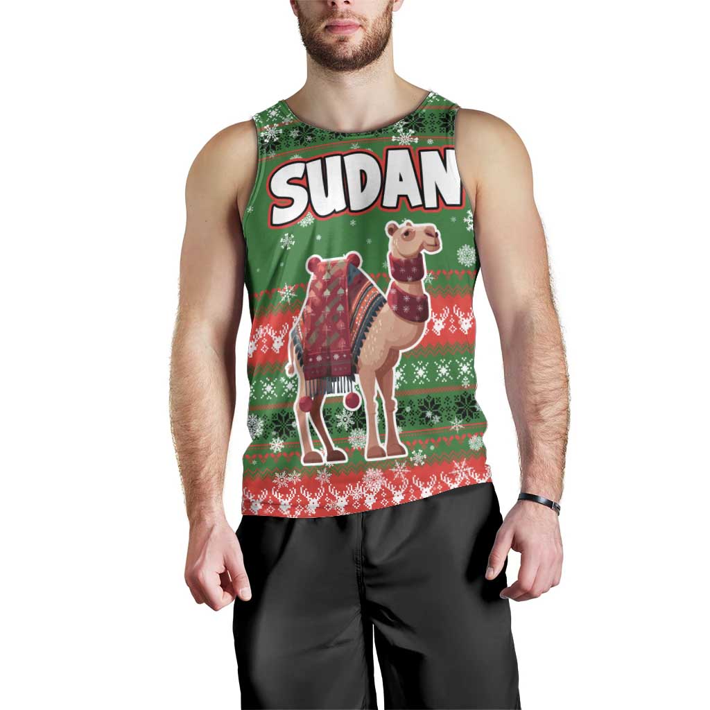 Sudan Christmas Men Tank Top with Green Red Xmas Camel Snowflake and Coat of Arms - Wonder Print Shop