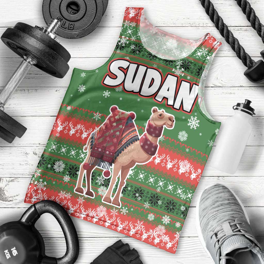 Sudan Christmas Men Tank Top with Green Red Xmas Camel Snowflake and Coat of Arms - Wonder Print Shop